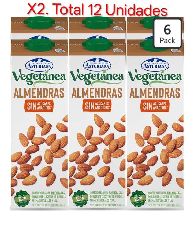 X2. ( Total 12 Unidades). CLA Vegetánea Bebida de Almendras Pack 6x1L.