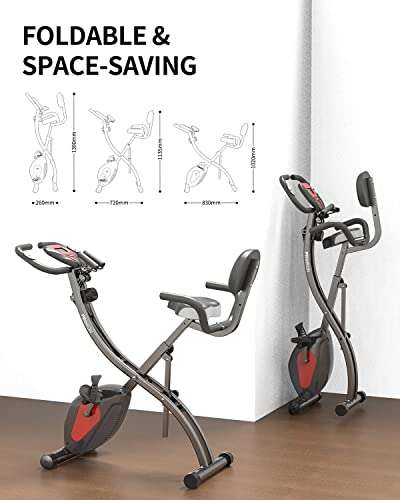 Bicicleta Plegable con respaldo, Fitness, Banda de Resistencia, 8 Niveles Resistencia Magnética,Sensor de Pulso, Altura Ajustable