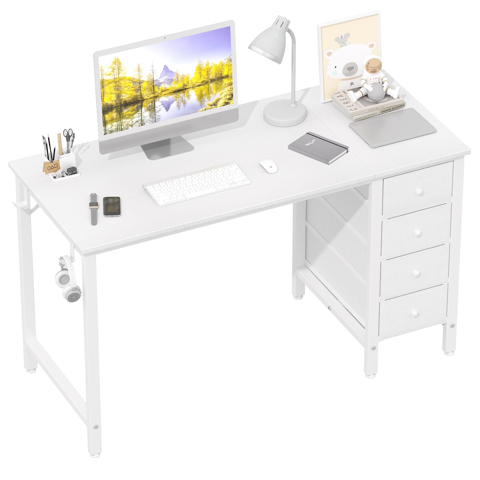 Lufeiya Escritorio Blanco pequeño con cajones de Tela, 119,9v64,9x50cm