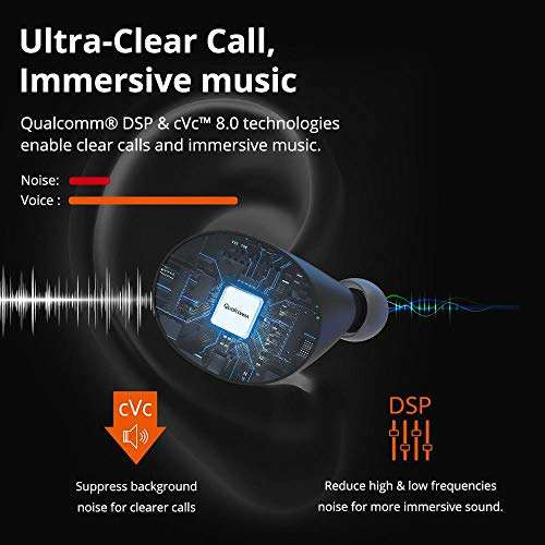 Tronsmart Spunky Beat Auriculares Inalámbricos Bluetooth 5.0, Cancelación de Ruido, Control Tactil y Micrófono Integrado
