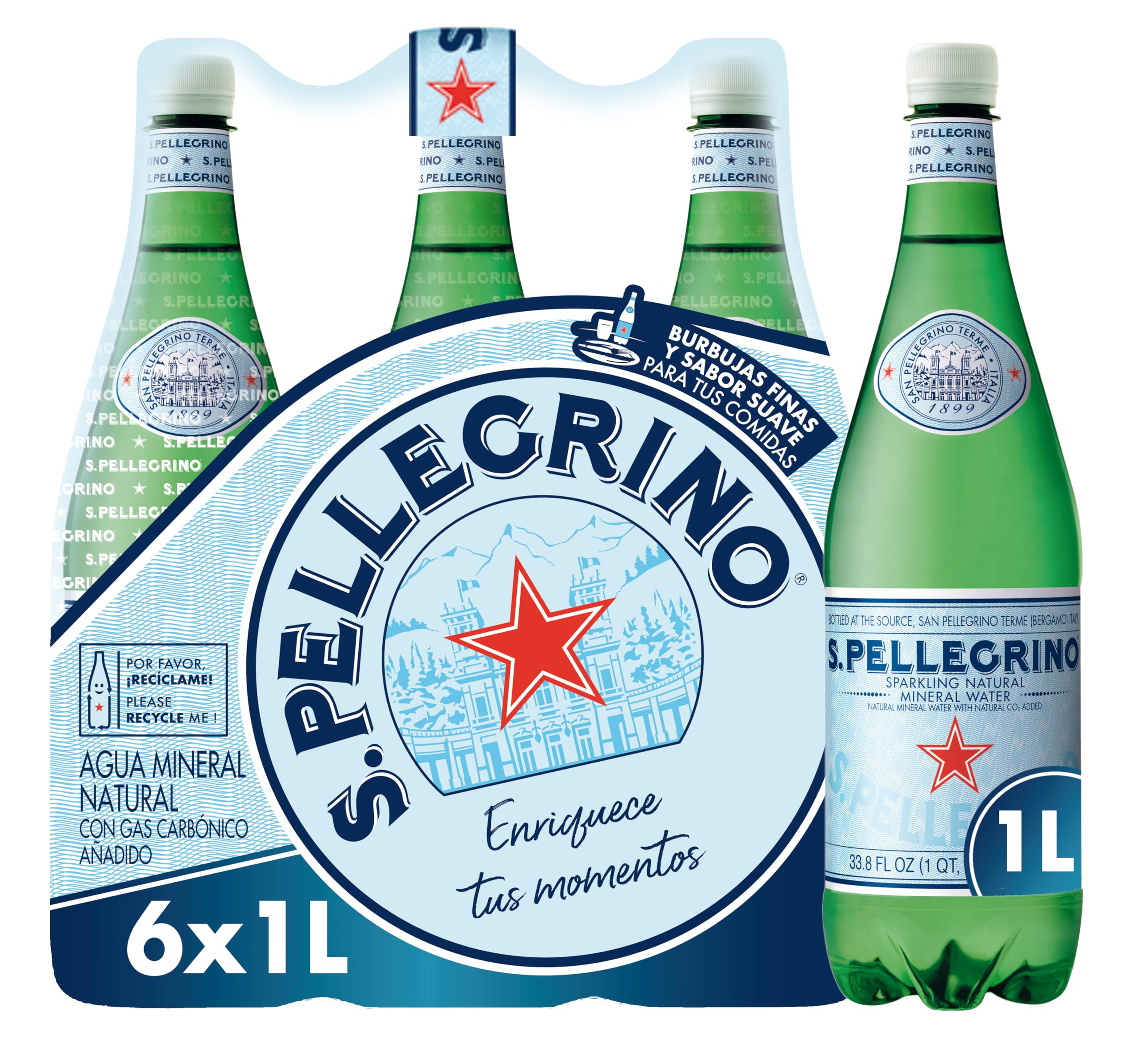 6 Litros San Pellegrino Agua con Gas, 6 x 1L- (compra recurrente 4,52)