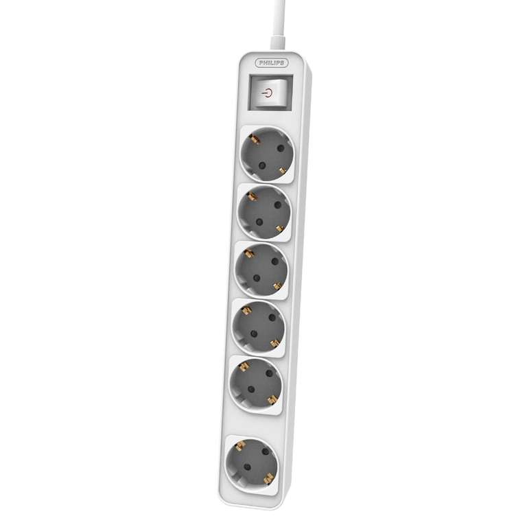 Philips - Regleta de 6 Enchufes, Cable de 1.5 Metros, Interruptor