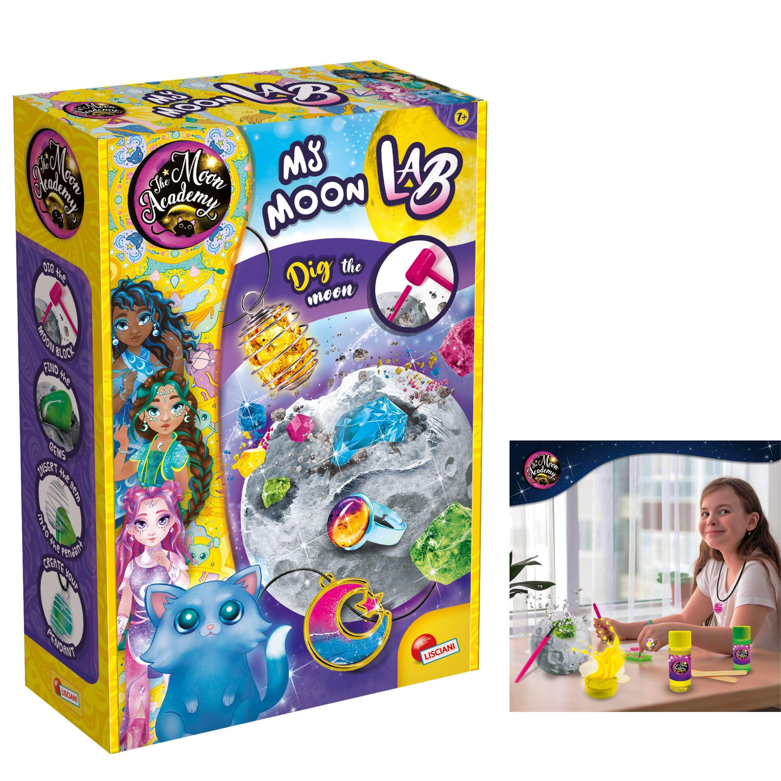 Lisciani - MOON ACADEMY - Mi Laboratorio Lunar - Kit de Excavación de Piedras Preciosas | Joyero | Actividad Manual | Reaco - Como Nuevo