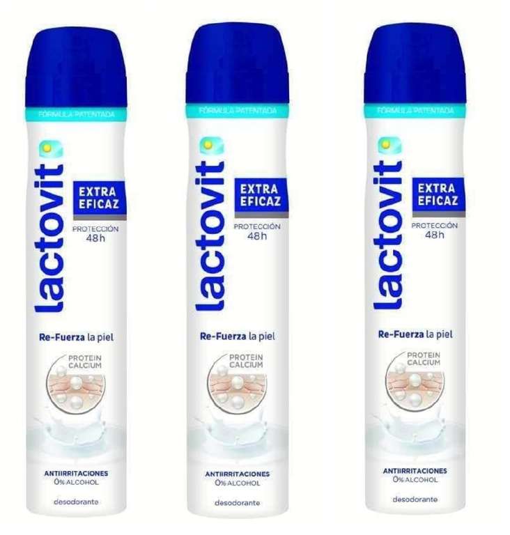 3x Lactovit - Desodorante Extra Eficaz con Microcápsulas Protect, 0% Alcohol, Anti-irritaciones y Eficacia 48H [1'83€/ud]