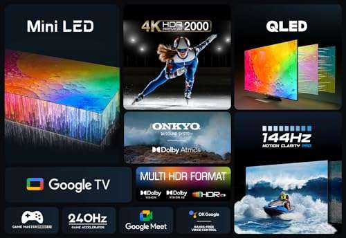 TCL 55C841, 55" Mini LED TV, QLED 144Hz Panel, 4K Ultra HD