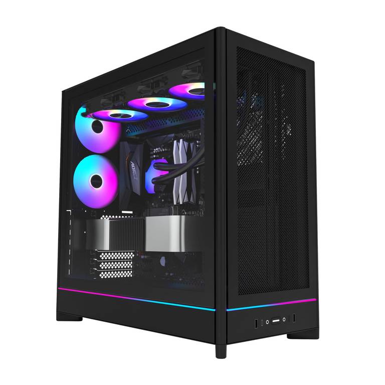 Caja de PC Semitorre Montech HS01 (Diseño Reversible | Alto Flujo de Aire Mesh | Montaje sin Herramientas | ATX | Negro)