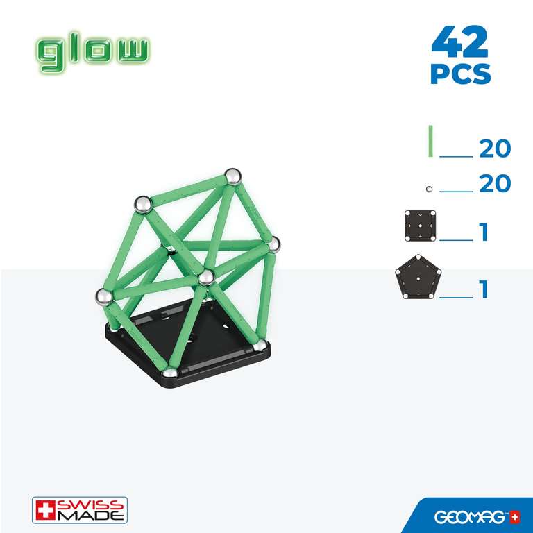 Geomag, Glow Recycled, Construcciones Magnéticas Efecto Glow 42 piezas