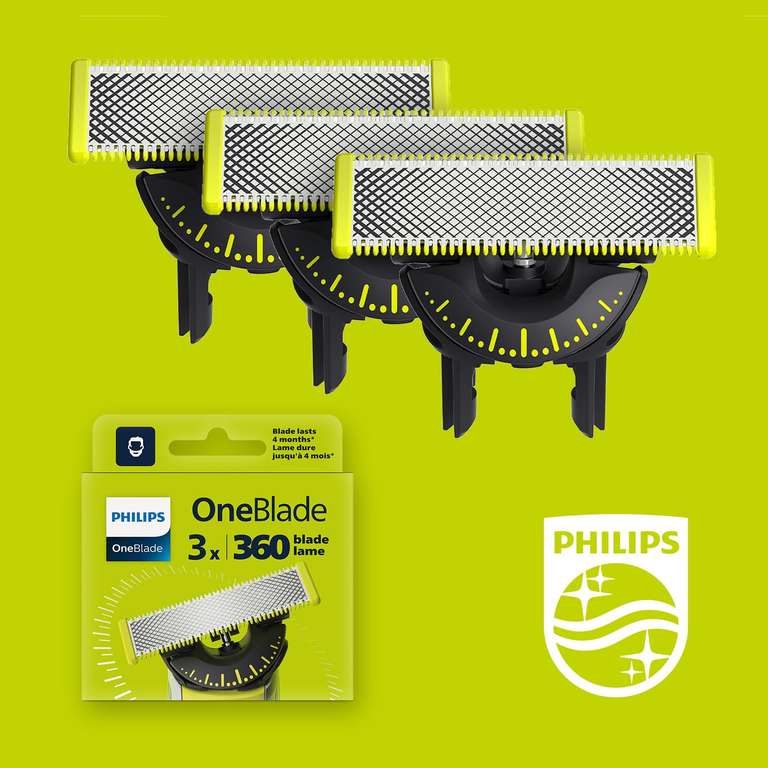 Philips QP430/60 OneBlade 360 Cuchillas de Repuesto, para Recortador Barba y Maquina afeitar, Pack 3 unidades