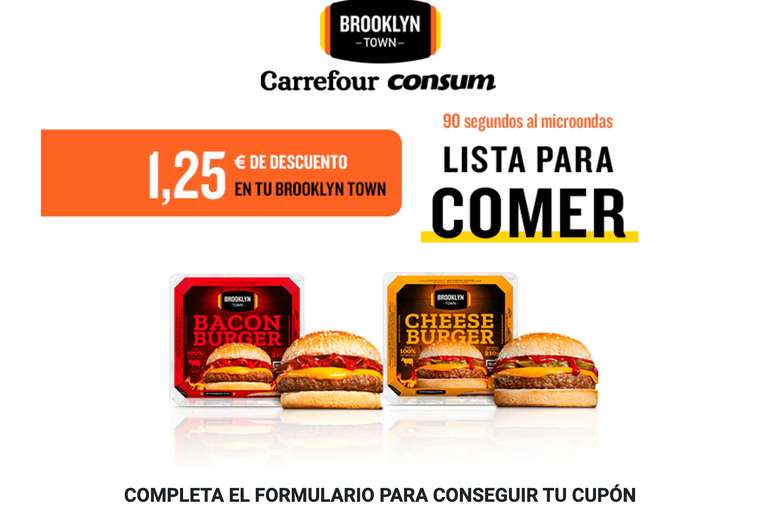 1'25€ de descuento en hamburguesa Brooklyn Town en el Carrefour o consum