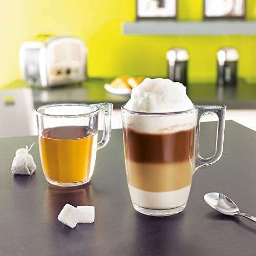 Luminarc Nuevo Set 6 Tazas Desayuno Mugs café de Vidrio para microondas 25cl, Negro, 6 Unidad