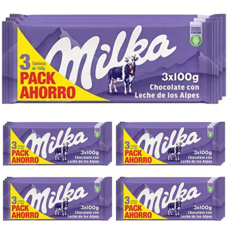 15 Milka Tableta de Chocolate con Leche de los Alpes Pack Ahorro. 5x 3 x 100g [0'69€/ud]