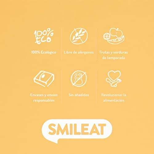 Smileat - Tarrito Ecológico de Frutas y Verduras, desde 4 Meses, sin Gluten, Sabor Manzana, Naranja y Zanahoria - 130 g