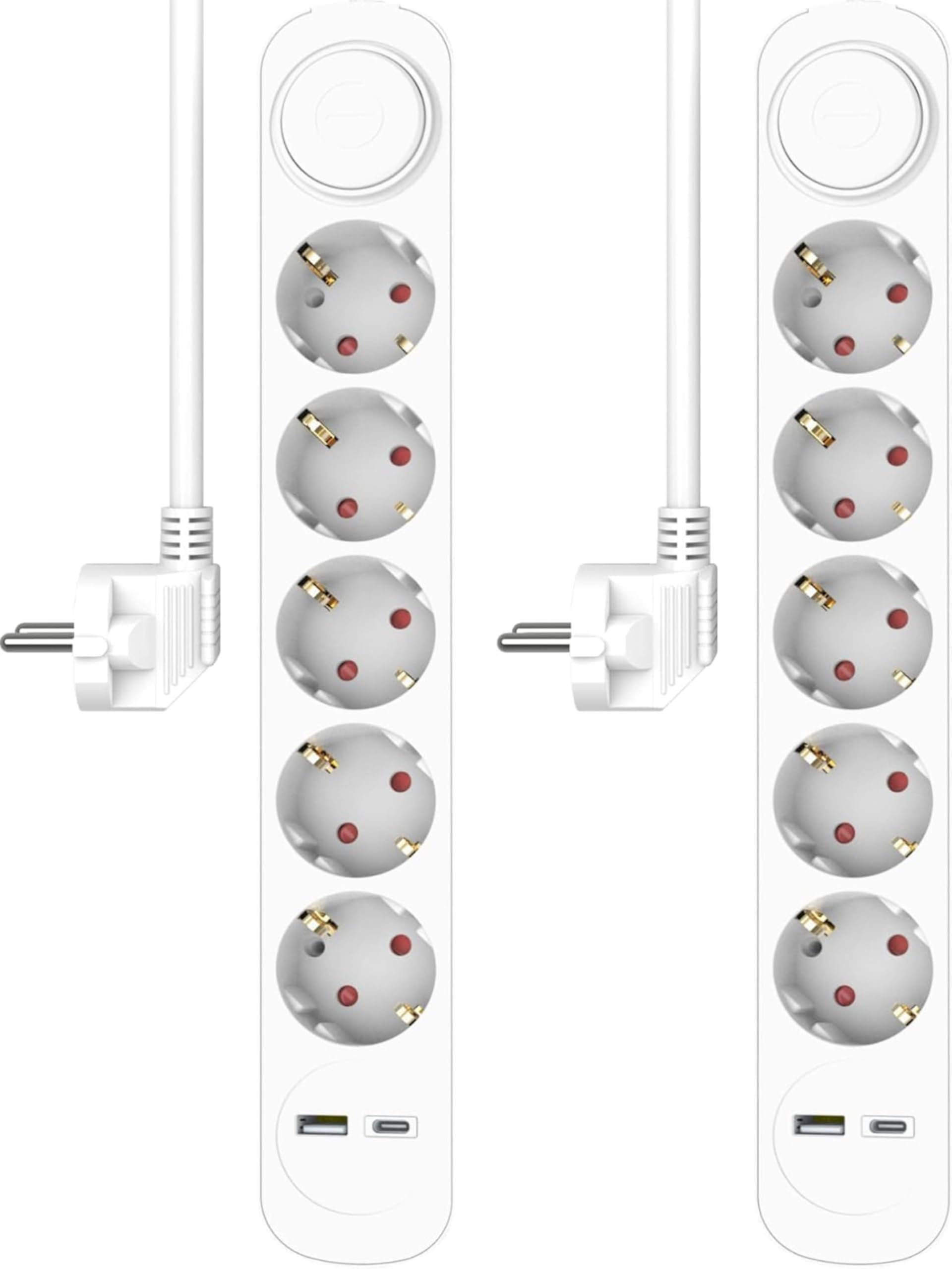 2 Regletas de 5 enchufes con Cable de 1,5 m e Interruptor + USB + USB-C