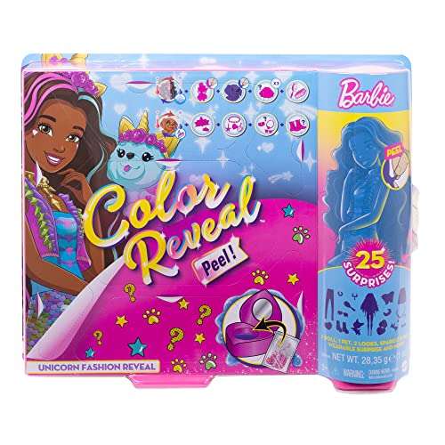 Barbie GXV95 Barbie Color Reveal Peel Unicorn Fashion Reveal Doll