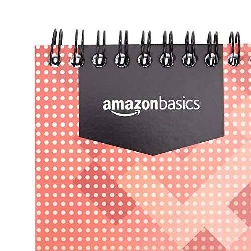 Amazon Basics - Bloc de notas de anillas, encuadernación superior, 80 hojas /160 páginas a rayas, 125 mm x 200 mm, 10 unidades