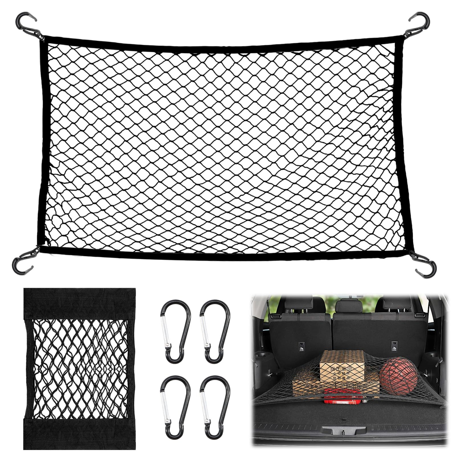 Scettar 40x60cm Red Maletero de Coche con Bolsa de Organizador de Coche 4 Ganchos Extensible 72x108cm A