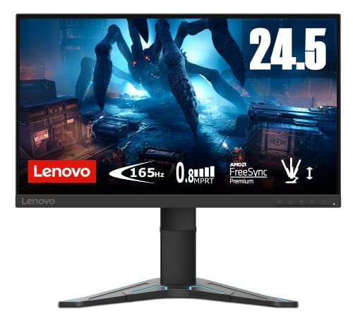 Lenovo G25-20 - Monitor Gaming de 24.5" (FHD, TN, 165Hz, 1ms, 2xHDMI+DP, Cable DP, FreeSync Premium) Ajuste de inclinación/Altura - Negro