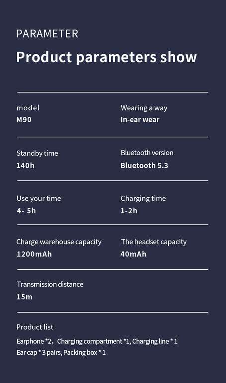 Auriculares inalámbricos TWS M90 con Bluetooth 5,3