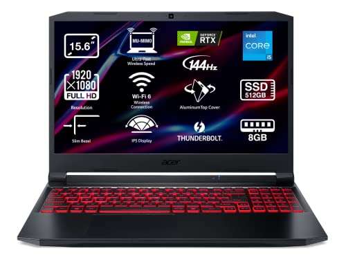 Acer Nitro 5, Gaming 15.6" Full HD LED, Core i5-11400H, 8 GB RAM, 512 GB M.2, NVIDIA RTX 3050
