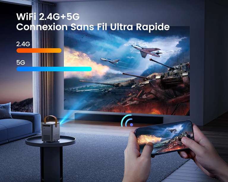 Proyector Portátil 1080P Full HD Soporte WiMiUS 8000 Lúmenes , 5G, WiFi, Bluetooth,Full HD