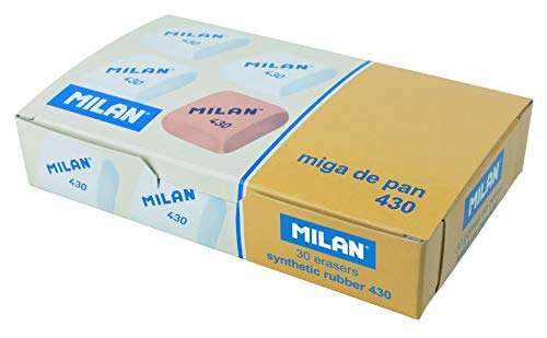 Milan 430 - Caja de 30 gomas de borrar, miga de pan + Amazon Basics - Lápices n.º 2 HB de madera, afilados, Pack de 150