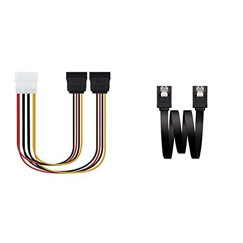 Cable SATA alimentación MOLEX a 2 SATA, 4pin/M-2xSATA/H, Macho-Hembra, 20cm + Cable SATA III de datos 6G con anclajes (0.5mts) color negro