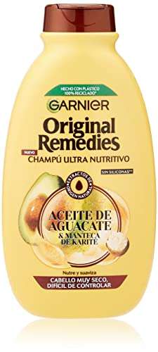 2 x Garnier Original Remedies - Champú con Aceite de Aguacate y Manteca de Karité para Pelo Rebelde y Escrespado - 300 ml [Unidad 1'85€]