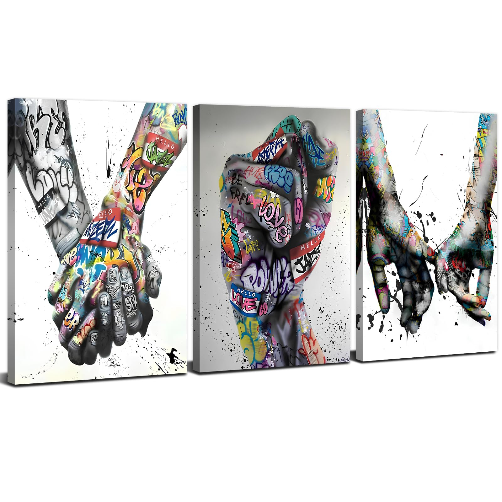 Piezas arte mural en lienzo con grafitis mural de banksy imágenes urbanas abstractas póster de arte pop.manos romanticas 12x16”