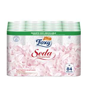 Foxy Seda | Papel higiénico 84 rollos | 173 servicios por cada rollo | Neutro para la piel | Certificación FSC