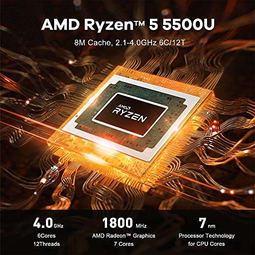 Beelink SER5 Mini PC, Mini Ordenador con AMD Ryzen 5 5500U