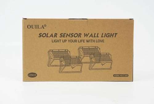 x4 OUILA Luz Solar Exterior, 185 LED/3 Modos Focos Solares Exterior con Sensor de Movimiento, 2200mAH IP65 Impermeable