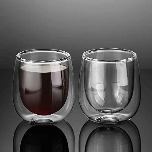 glastal 100ml*4 Tazas de Café de Cristal,Vasos de Espresso de Doble Pared Transparente, de Vidrio Borosilicato