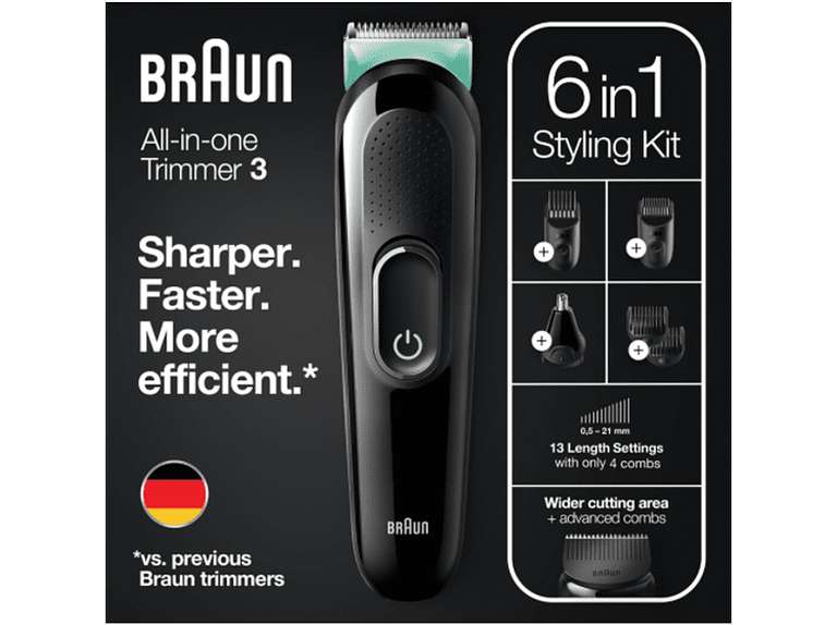 Afeitadora multifunción - Braun MGK3321, Recortadora De Barba, 6 En 1, Para Hombre, 5 Accesorios, Negro
