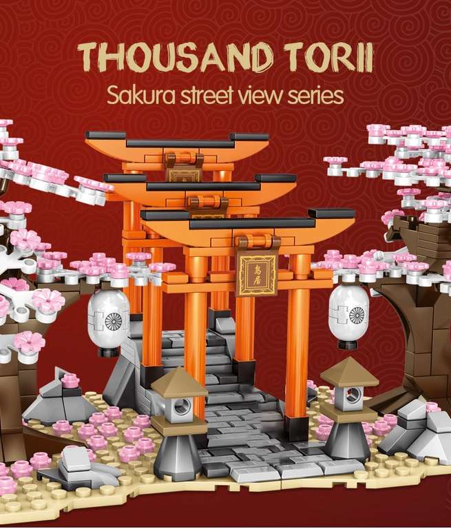 Bloques de construcción para niños, juguete de ladrillos para armar santuario Sakura Inari en flor de cerezo (envío desde Europa)
