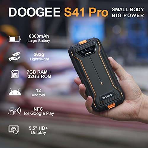 DOOGEE S41 Pro [2023] Movil Antigolpes, 6300mAh Batería, 7GB+32GB 1TB Expandible, Android 12 Cámara 13MP, 4G Smartphone Libre 5.45" HD