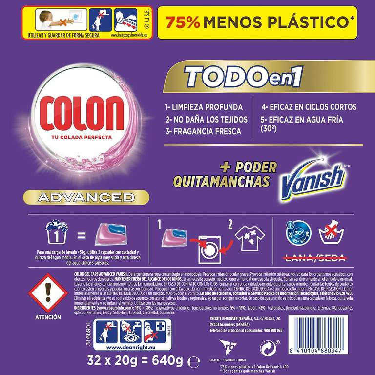 Colon Detergente Capsulas, Azul, 32 Unidades (compra recurrente+cupón)