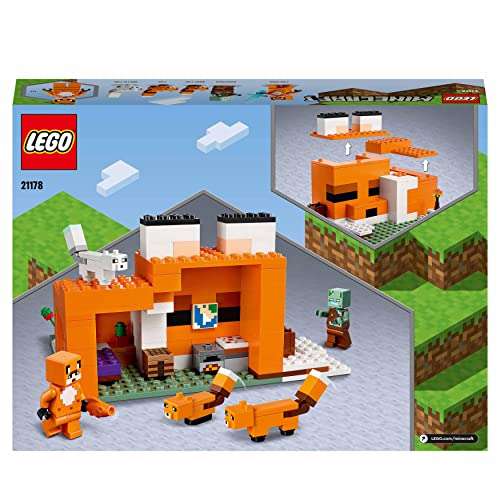 LEGO 21178 Minecraft El Refugio-Zorro, Juguete de Construcción con Figuras de Zombi Ahogado y Animales, Regalos Originales Niños de 8 Años