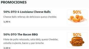 50% de descuento en 4 Louisiana Cheese Balls y en The Bacon BBQ Popeyes Louisiana Kitchen en la App de Just Eat