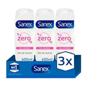 Gel de ducha o baño Sanex Zero% hidratantes piel sensible 600ml. Pack 3