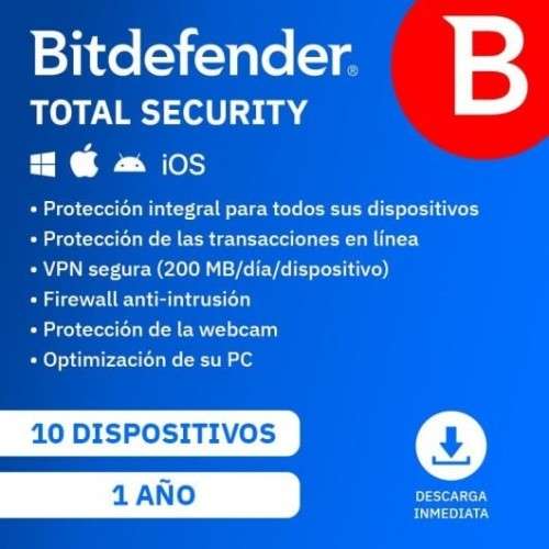 Bitdefender Total Security Licencia 1 Año 10 Dispositivos Descarga Digital