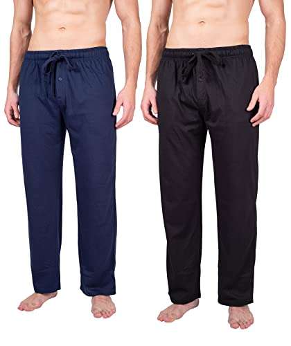 SLEEPHERO hombres Pack de 2 pantalones de pijama de algodón de punto suave para adultos con cordón ajustable y bolsillos