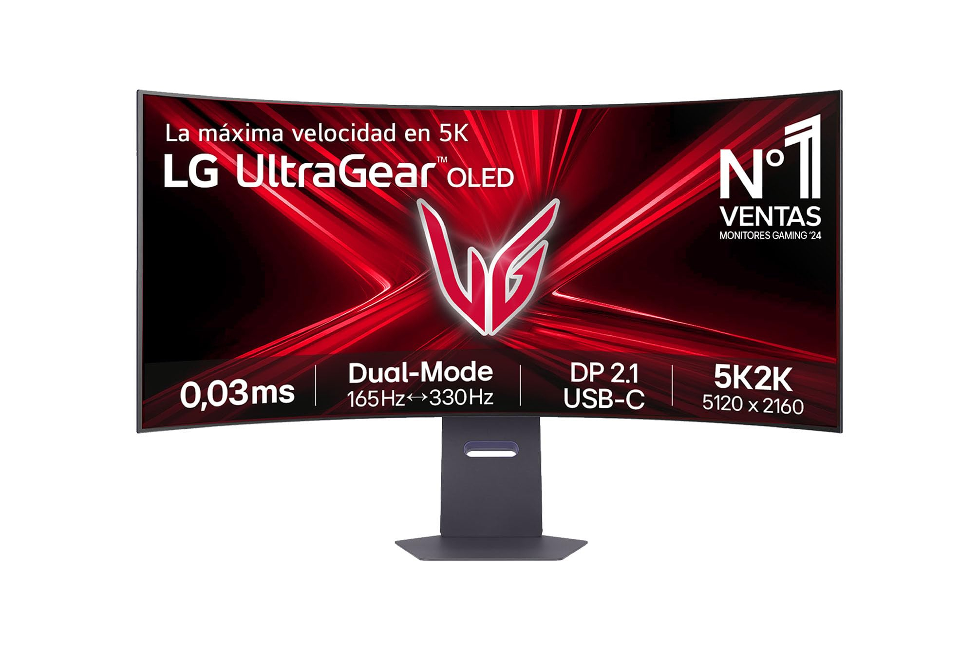 Monitor Gaming LG UltraGear 45GX950A-B (45" OLED Curvo 5K2K, Dual Mode 165Hz/330Hz, 0.03ms, G-Sync/FreeSync, DCI-P3 98.5%, en Amazon)