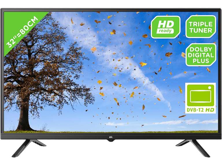 TV LED 32" - OK ODL 32850HC-TB, HD+, 200 cd/m², Dolby Digital Plus, DVB-T2/C/S2, Negro