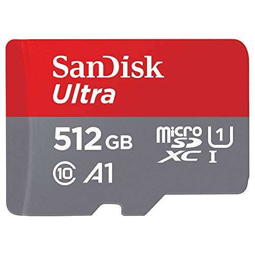 SanDisk 512GB Ultra Tarjeta de Memoria microSDXC con Adaptador SD, hasta 150 MB/s, Rendimiento de apps A1, UHS-I Clase 10,