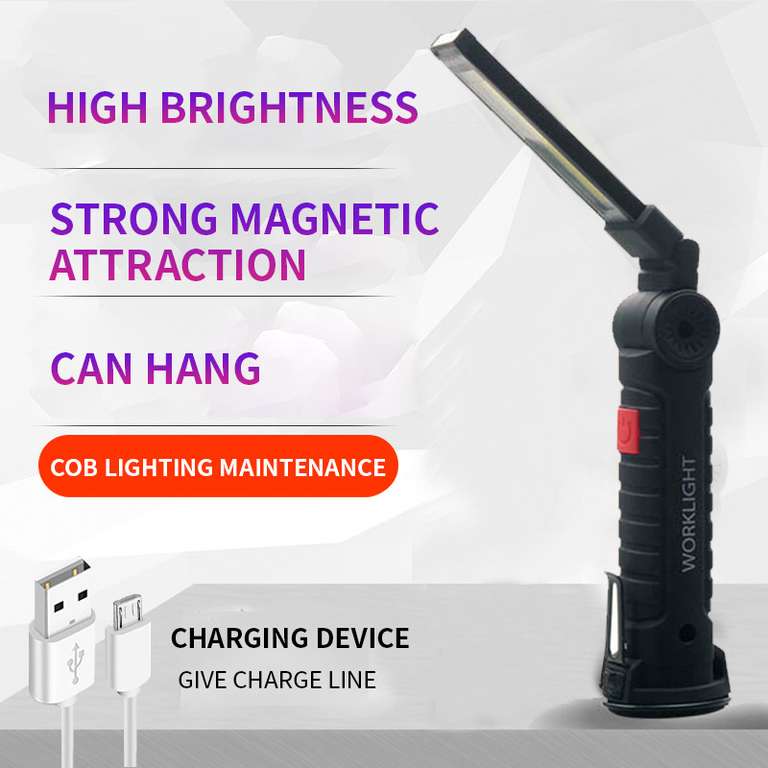 Linterna COB+LED 360º con soporte magnético