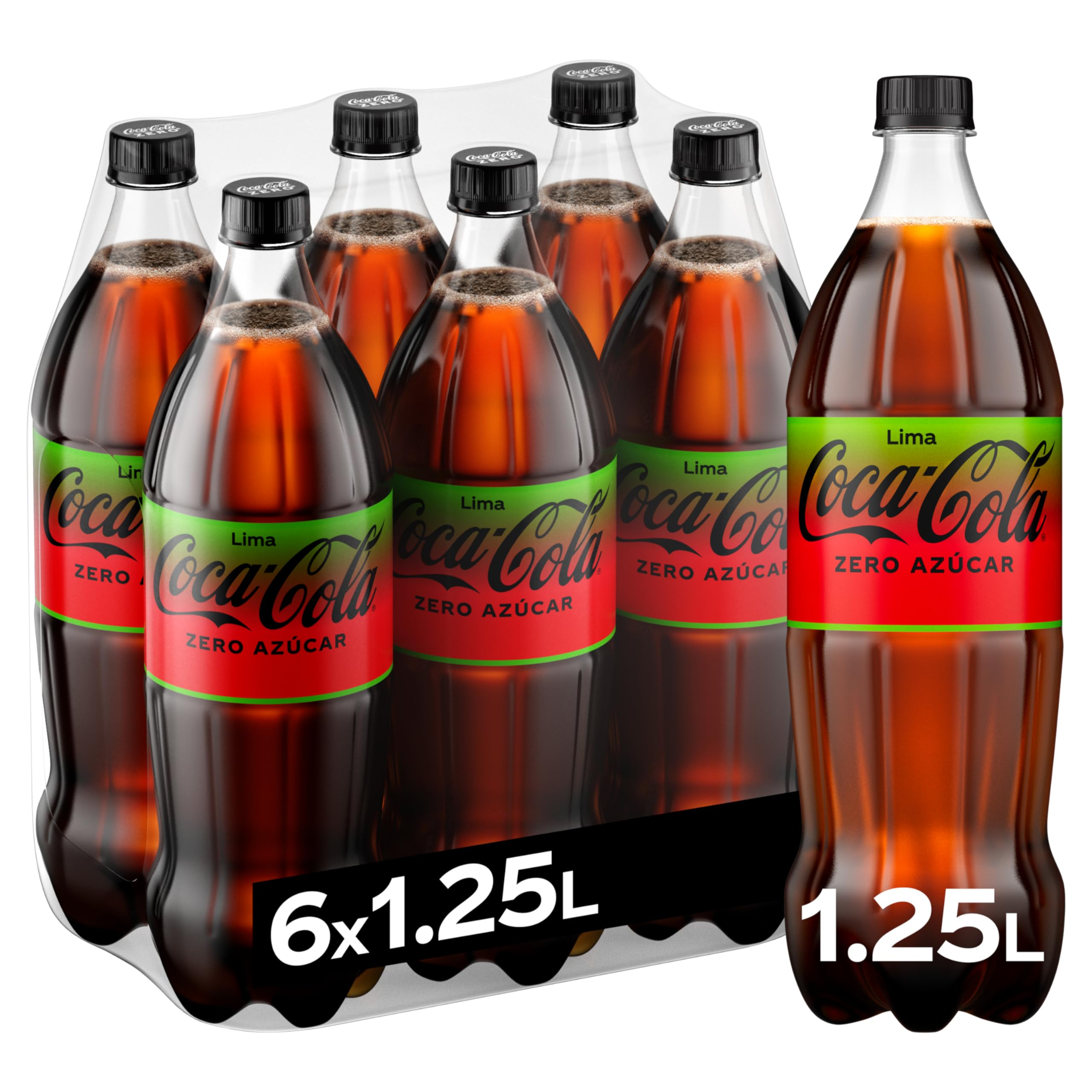 Coca-Cola Zero sabor lima, paquete de 6 latas de 1,25 L Bebida de cola sin azúcar