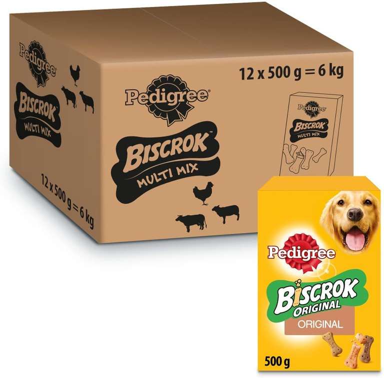 Pedigree Biscrock Galletas para Perro de 3 Sabores (Pack de 12 x 500g)