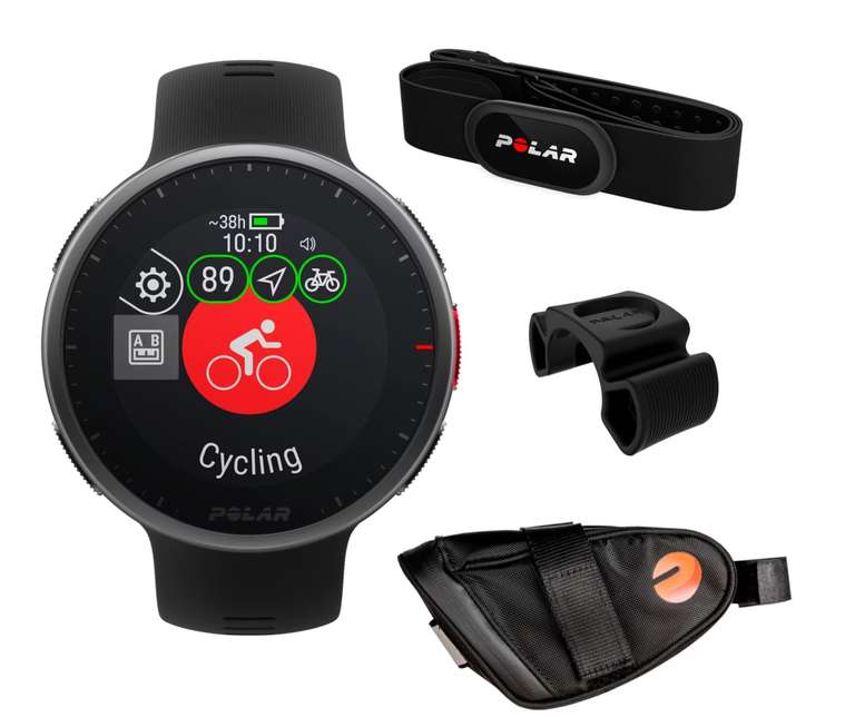 Pack ciclismo Reloj smartwatch Vantage V2 Polar + Sensor Polar H10 + Bolsa sillín + Soporte manillar