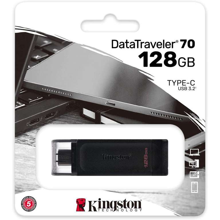 Kingston DataTraveler 70 Memoria USB Tipo C 128GB - USB-C 3.2 Gen 1 - Con Tapa - Color Negro (Pendrive) (10€ sin cupón nuevo usuario)