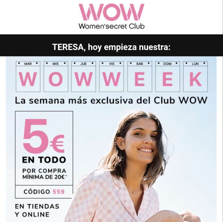 5 euros de descuento en compras + de 20 euros por ser miembro del Club Wow